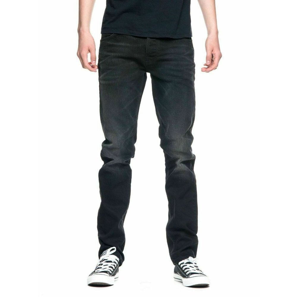$249 NUDIE JEANS CO. Dude Dan Button Fly Jeans ORGANIC Cotton Black Rider 28x32